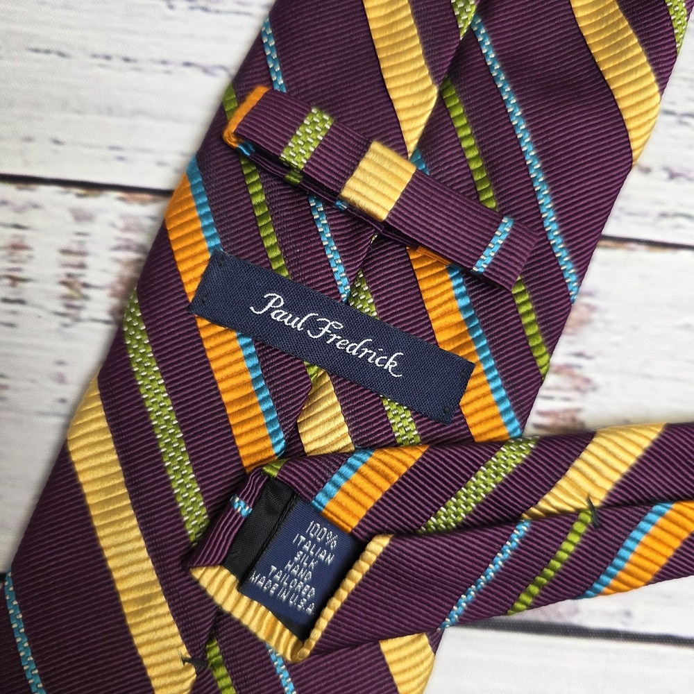 Paul Frederick 100% Italian Silk Tie Colorful Multicolor Stripes‎ Purple 3.5x66